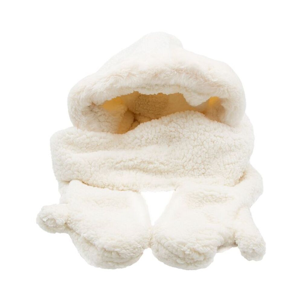 Gold Coast Plush Faux Fur Hooded Scarf with Pockets in Ivory